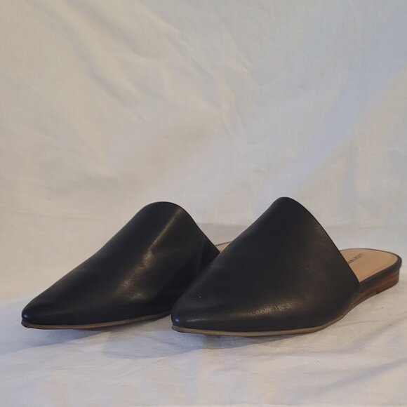 Lucky Brand Bairey Black Leather Pointed Toe Mules Slip-On Flats Women’s Size 10 - Picture 1 of 6
